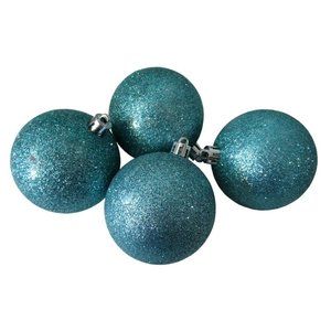 Turquoise Glitter Shatterproof Christmas Ornaments A Set of Four GUC